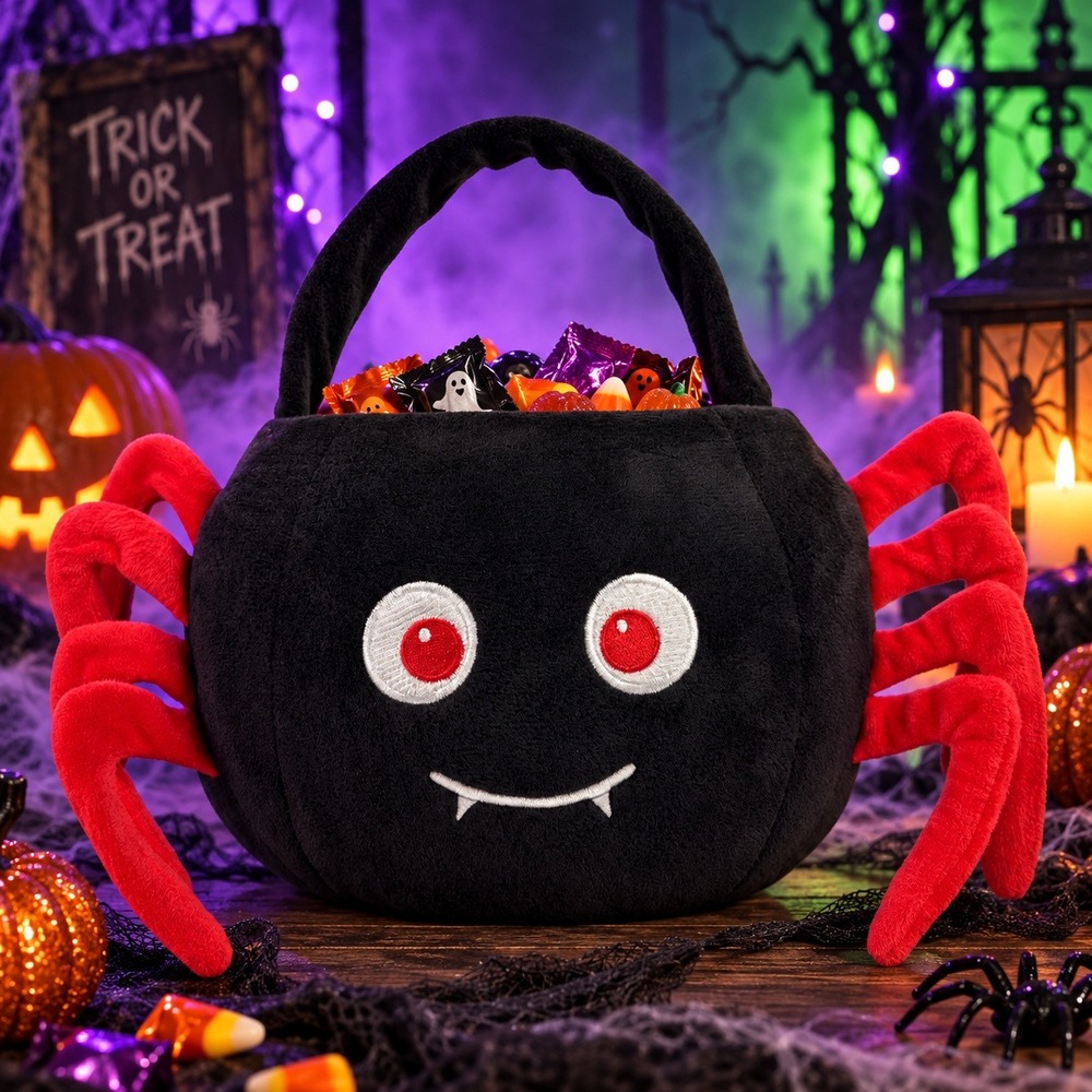 Hyde and Eek Cute Plush Spider Halloween Trick or Treat Pail Tote Bucket Kawaii